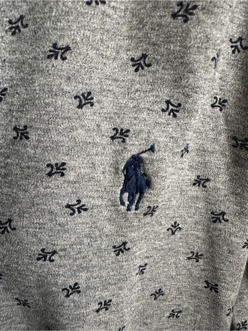 Ralph Lauren Men's Long Sleeve Polo in Heather Gray with Navy Micro-Print